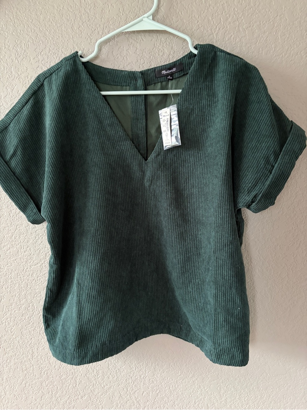 Madewell Deep Green Ribbed V-Neck Short Sleeve Top
